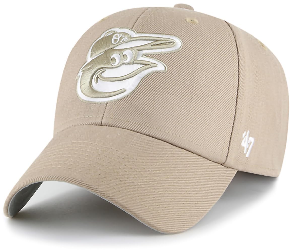 47 MLB Khaki White Primary Logo MVP Adjustable Hat, Adult One Size Fits All, Baltimore Orioles - Khaki White, One Size