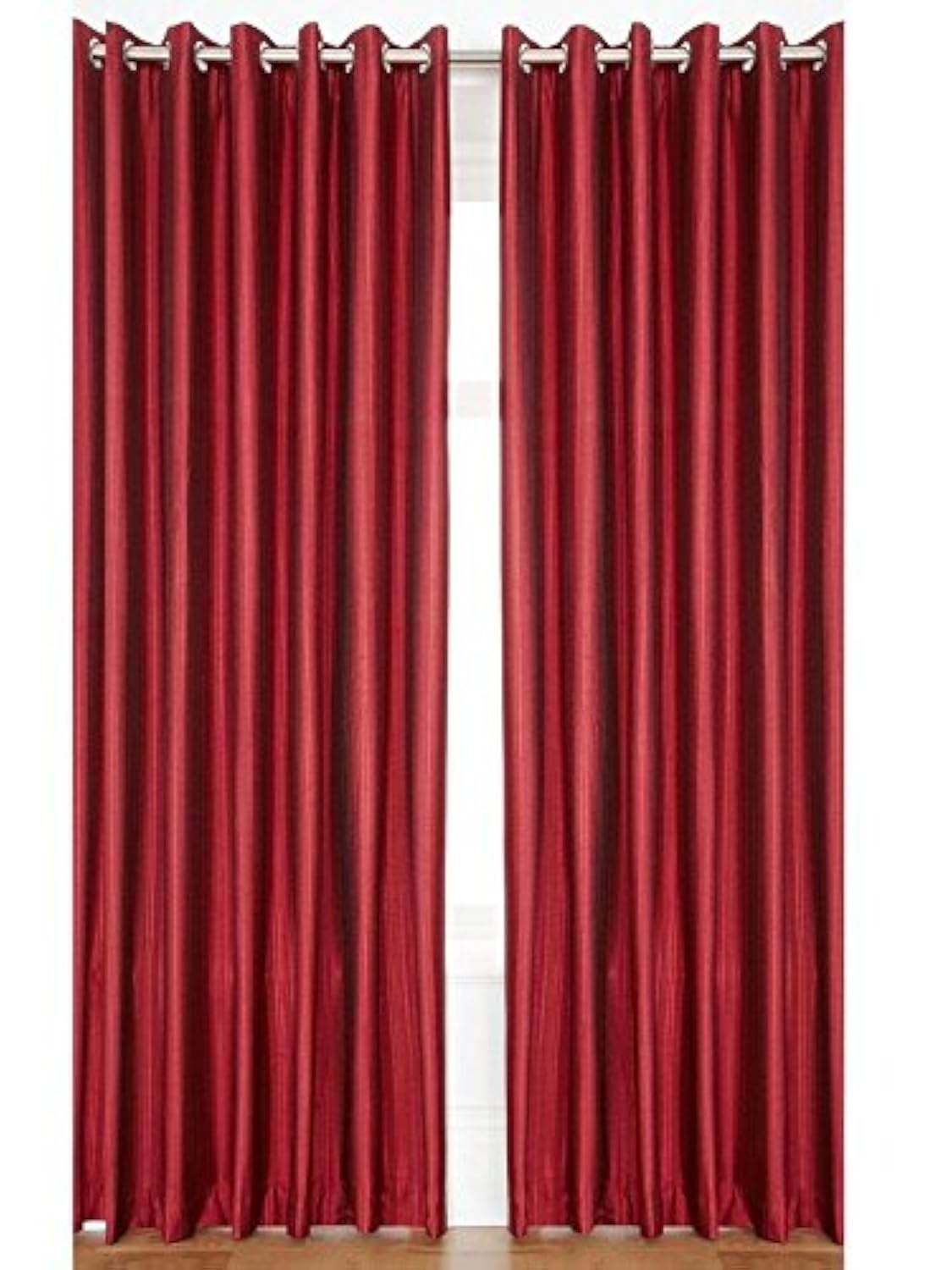 Exporthub Plain 2 Piece Eyelet Polyester Long Door Curtain Set - 8ft, Maroon