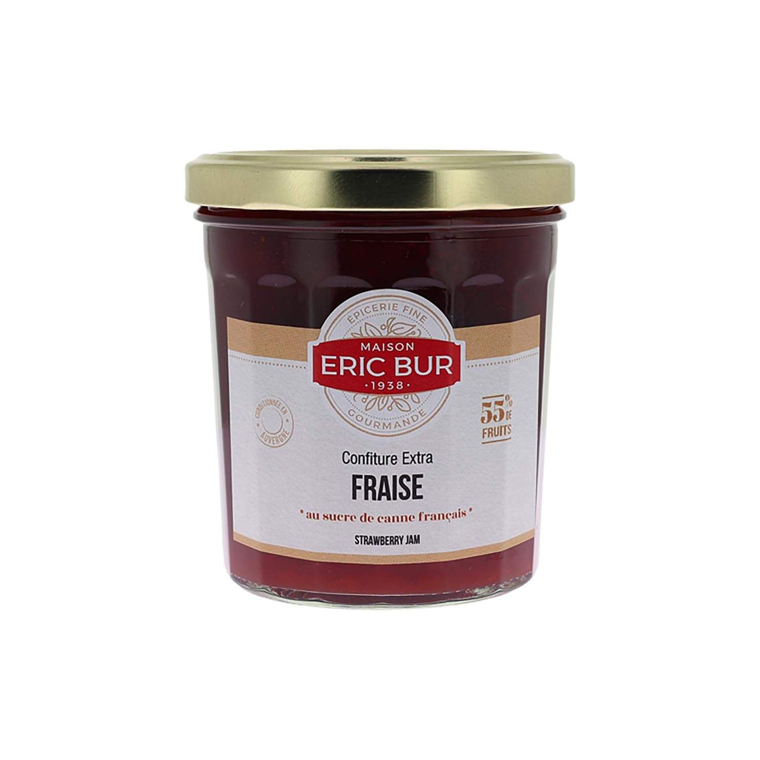 Savourez l'authenticité des fruits avec la Confiture Extra Fraise Eric Bur et ses 55% de fruits, pot de 370g - Lot de 3