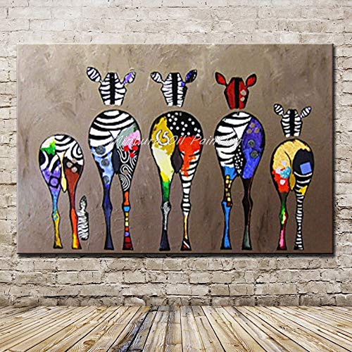 SUNFFFW Pinturas Pintadas A Mano Cebra Animales Lienzo Pintura Al Óleo para Sala De Estar Decoración del Hogar Arte De La Pared Cuadros Pinturas Murales
