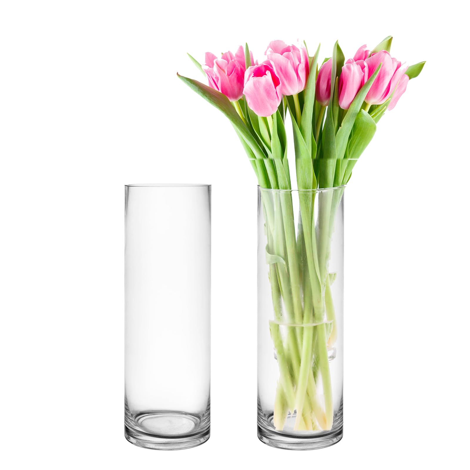 CYS Excel 2 PCS Clear Glass Cylinder Vase (D4" H12") Multiple Size