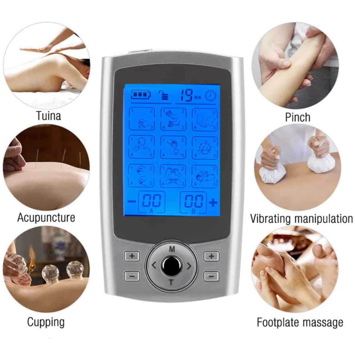 Veemoon Máquina Masajeadora Muscular 36 Modos y 8 Electrodos de Abs y Goma para Cuello y Espalda, de Circulación Sanguínea en Hogares y Centros de Masaje