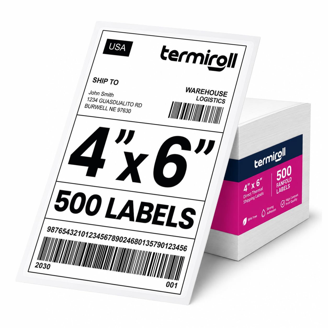 4x6 Thermal Labels 500 Fanfold - Rollo Zebra MUNBYN, Strong Adhesive