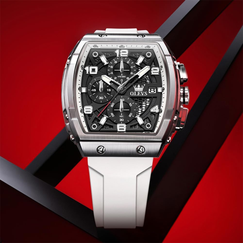 OLEVS Mens Watches Stylish Chronograph Waterproof Luminous Silicon Strap Multifunction Watches for Men Business White Men Wrist Watch - Image 6
