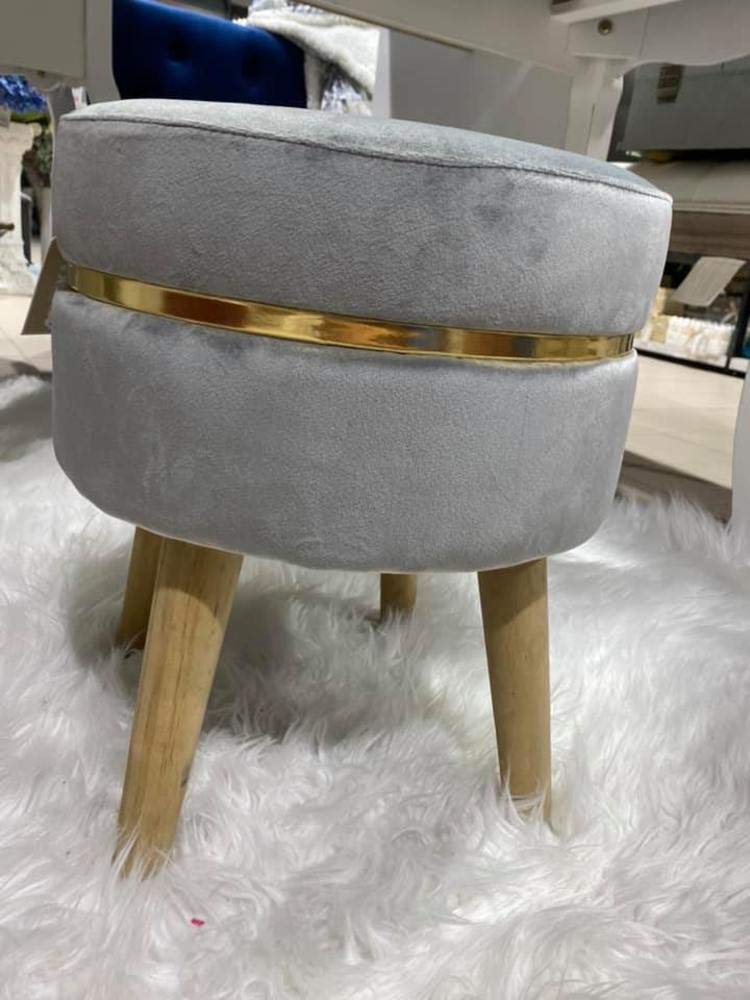 Sgabello poggiapiedi Sunshine GRIGIO 35x41,5 cm, Pouf per postazione trucco camera ragazza, Pouf camera make up, Pouf letto Vanity (TIA 55208)