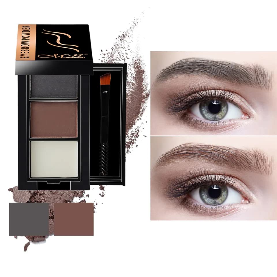Miniatura 4 de MENOW - Polvo de cejas con cera y cepillo, kits profesionales de cejas para mujeres, polvo de cejas multicolor impermeable de larga duración, paleta