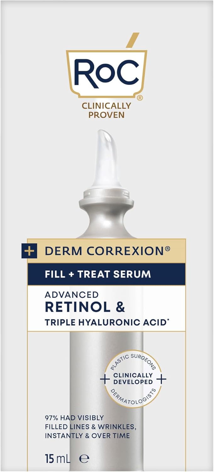 RoC Derm Correxion®️ Fill + Treat Advanced Retinol Serum, Wrinkle Filler Treatment with Hyaluronic Acid for Forehead Wrinkles, Crow’s Feet, Eleven Wrinkles, and Laugh Lines, 15ML, White RoC Derm Correxion®️ Fill + Treat Advanced Retinol Serum, Wrinkle Filler Treatment with Hyaluronic Acid for Forehead Wrinkles, Crow’s Feet, Eleven Wrinkles, and Laugh Lines, 15ML, White