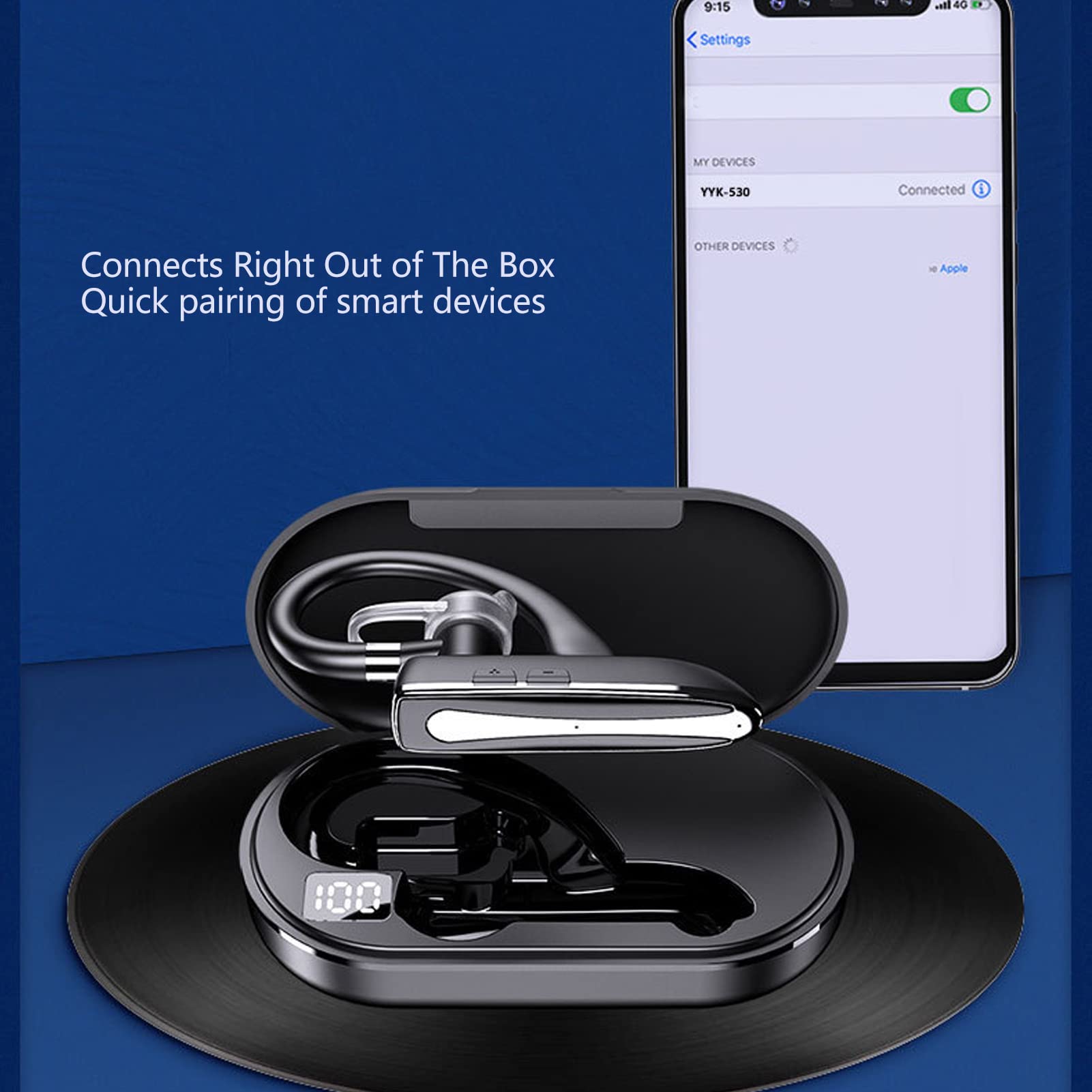 PUSOKEI Auricolare Bluetooth, auricolare Bluetooth con microfono per telefoni cellulari, doppio microfono, cancellazione del rumore, rotabile, auricolare singolo orecchio senza fili, vivavoce con