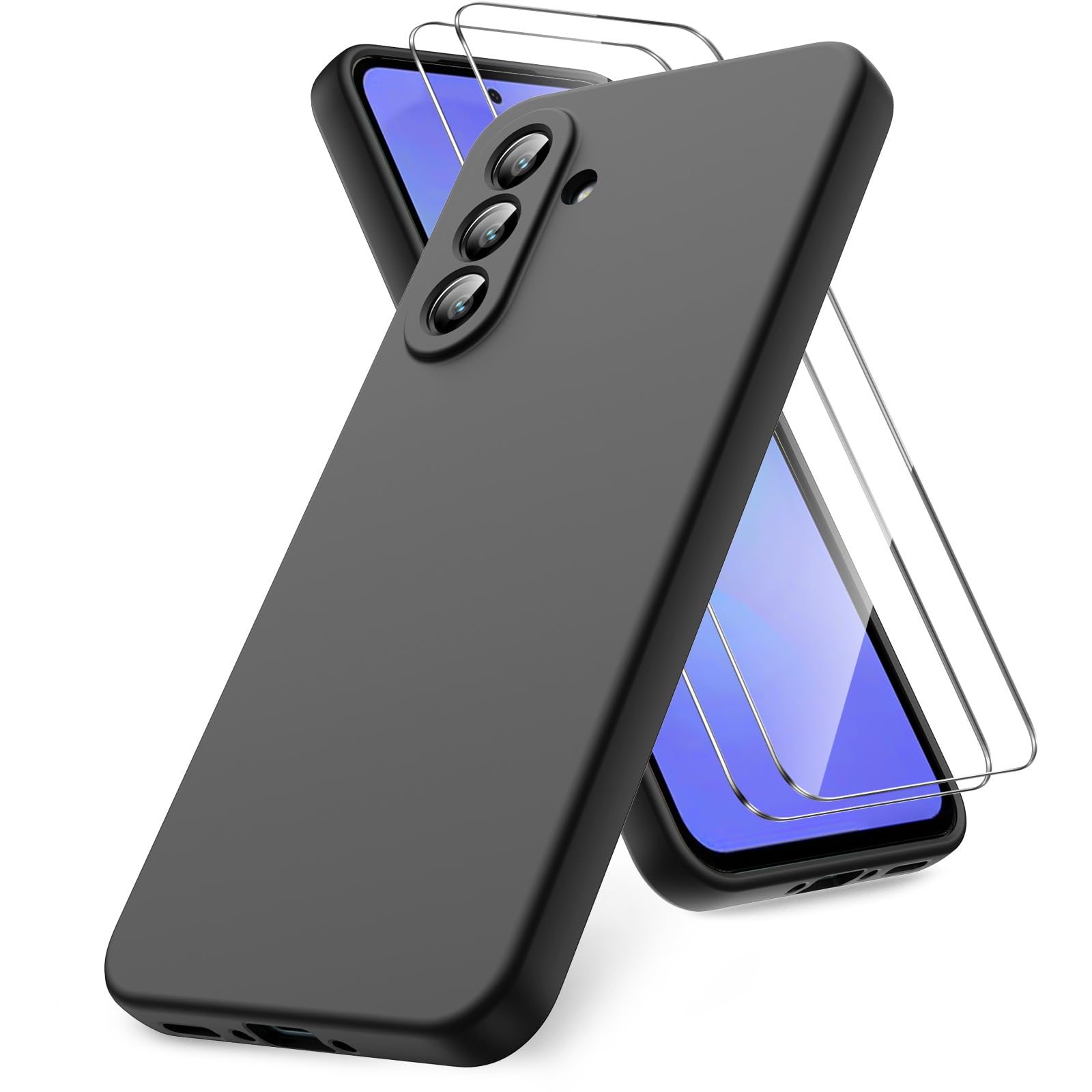 Vansdon Handyhülle kompatibel mit Samsung Galaxy A37 5G Hülle, 2 Stück Panzer Schutz Glas, weiche TPU Flüssigsilikonhülle, stoßfestem Gummi Silikongel Fall-Taupe