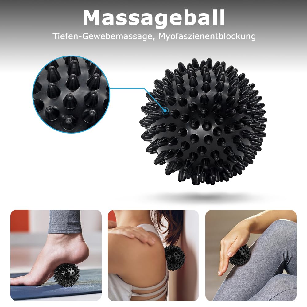 Faszienrolle, Qveetry 6 in 1 Foam Roller Faszienrolle Sets mit Massageroller Stab, Widerstandsbänder Krafttraining, Massageball, Fitnessbänder, 33cm Schaumstoffrolle für Yoga Pilates Sport