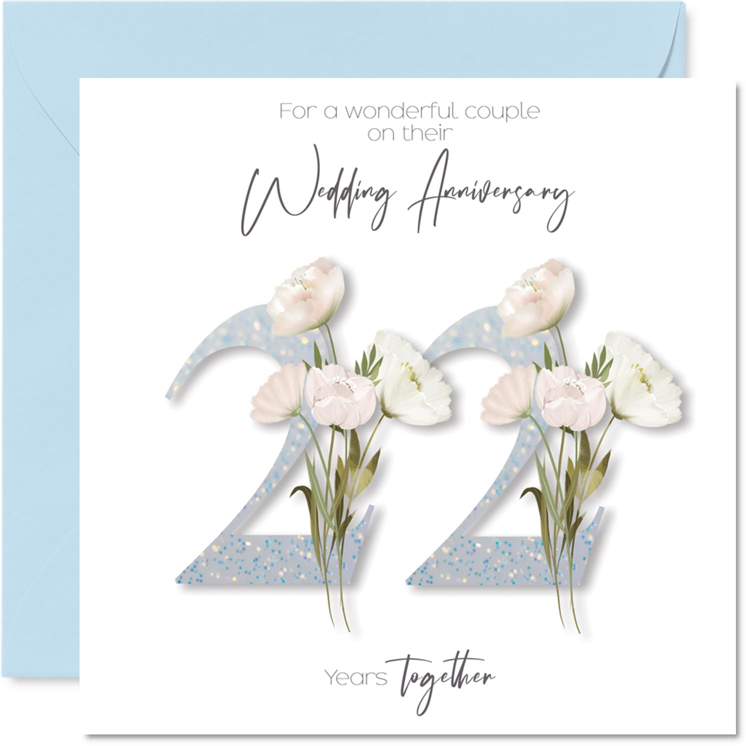22nd Anniversary Card for Women Men - Fancy Floral Flowers - Happy 22 Year Anniversary Card for Brother Sister Friends Family, 145mm Wedding Anniversaries Greeting Cards