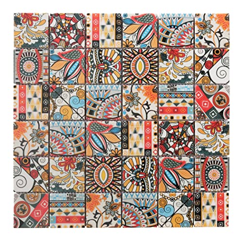 Tenedos 2x2 Square Marble Mosaic Tile Painted with Injected Colorful