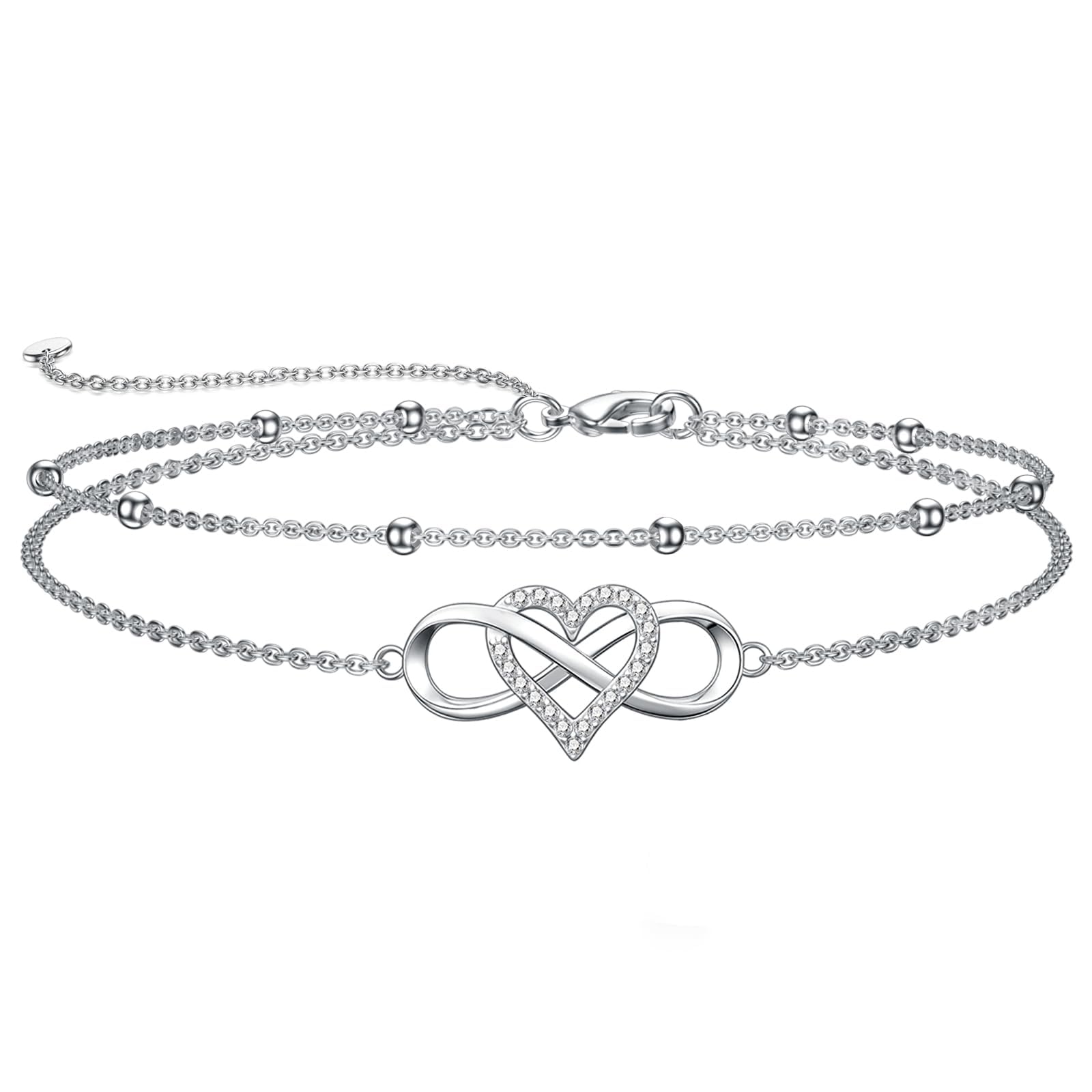 Dorunmo 925 Sterling Silber Unendliches Herz Armband Fußkettchen Ideal für Muttertag, Weihnachten und Geburtstage Perfektes Schmuckgeschenk für Ehefrauen, Freundinnen und Mütter