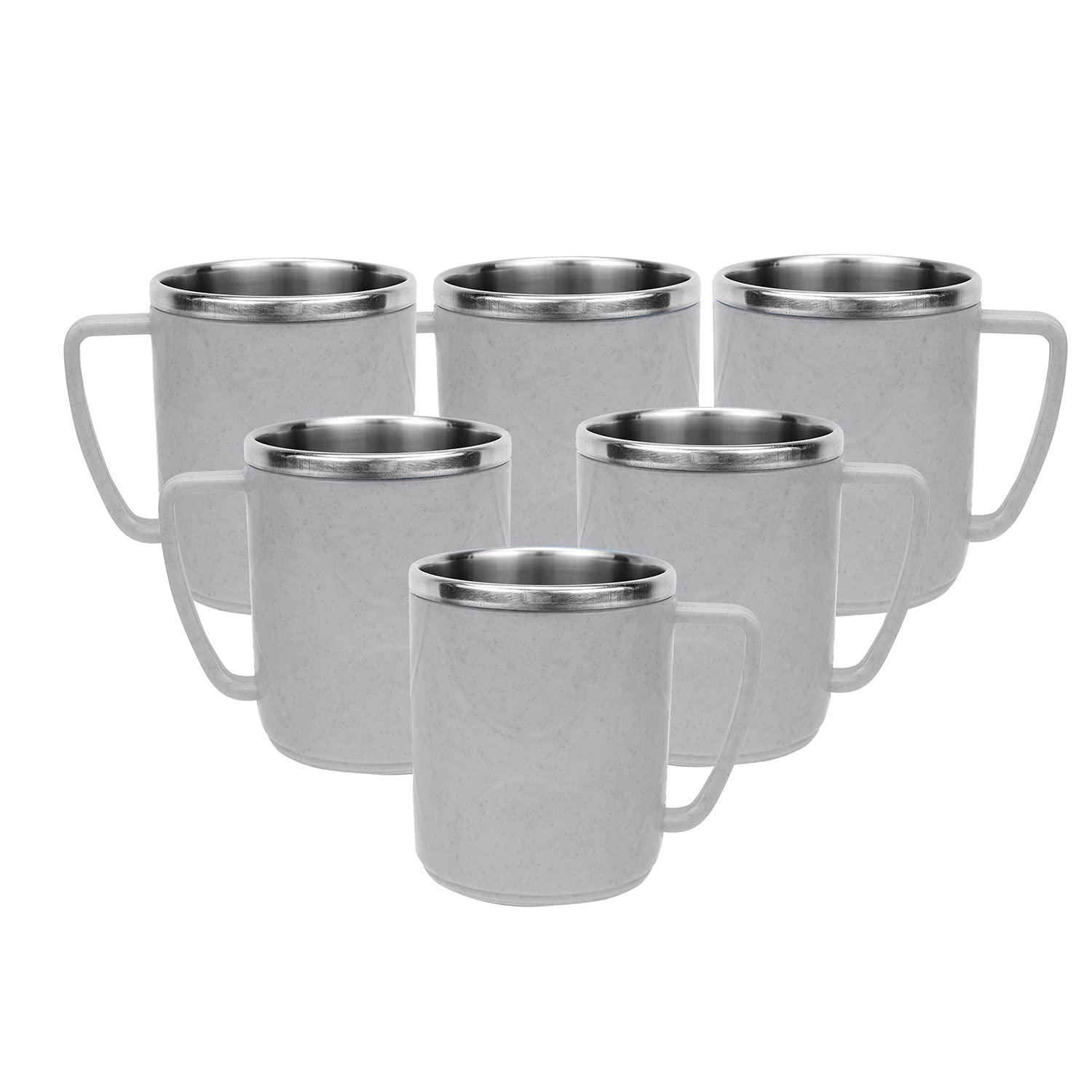 Virtue Homeware Stainless Steel Stylish Marble White Coffee Mugs 6 pcs Set -160ml each|Keeps Coffee Warm|Home Office School Travel Picnic Double wall Plastic with Steel Inner|Dishwasher Safe|Insulated