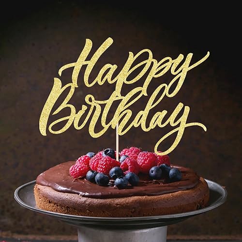 Miniatura 5 de Decoración de pastel de cumpleaños con purpurina dorada, decoración de pastel de feliz cumpleaños, adecuada para decoración de fiesta para