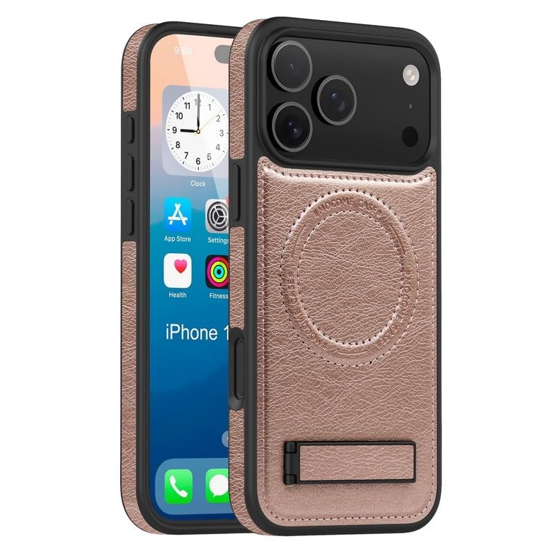Étui cuir iPhone 14 Pro Max or rose idéal pour visionner vos vidéos les mains libres