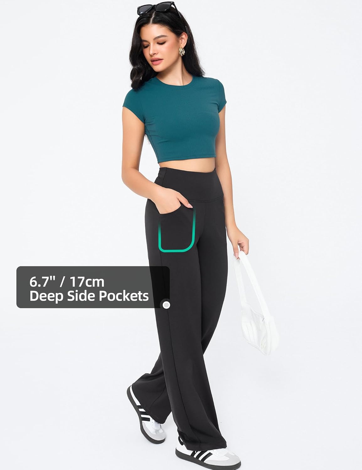 High Waisted Wide Leg Yoga Pants with Pockets, Straight Leg Lounge Pants for Women, Stretch Sweatpants Trousers - Image 4