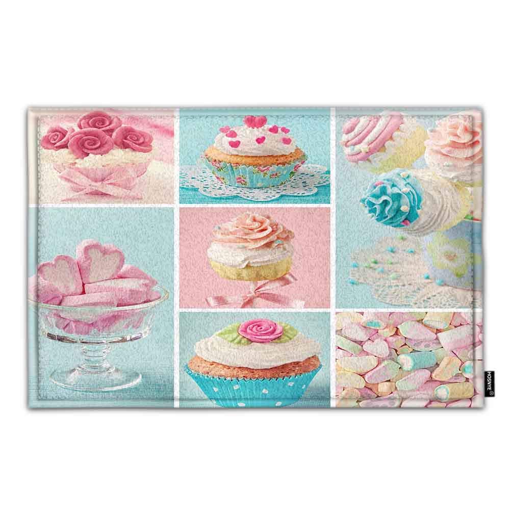 HOSNYE Sweety Door Mat Pastel Colored Cupcakes and Marshmallow Home Bathroom Bath Shower Bedroom Mat Toilet Floor Door Mat Rug Carpet Pad Doormat