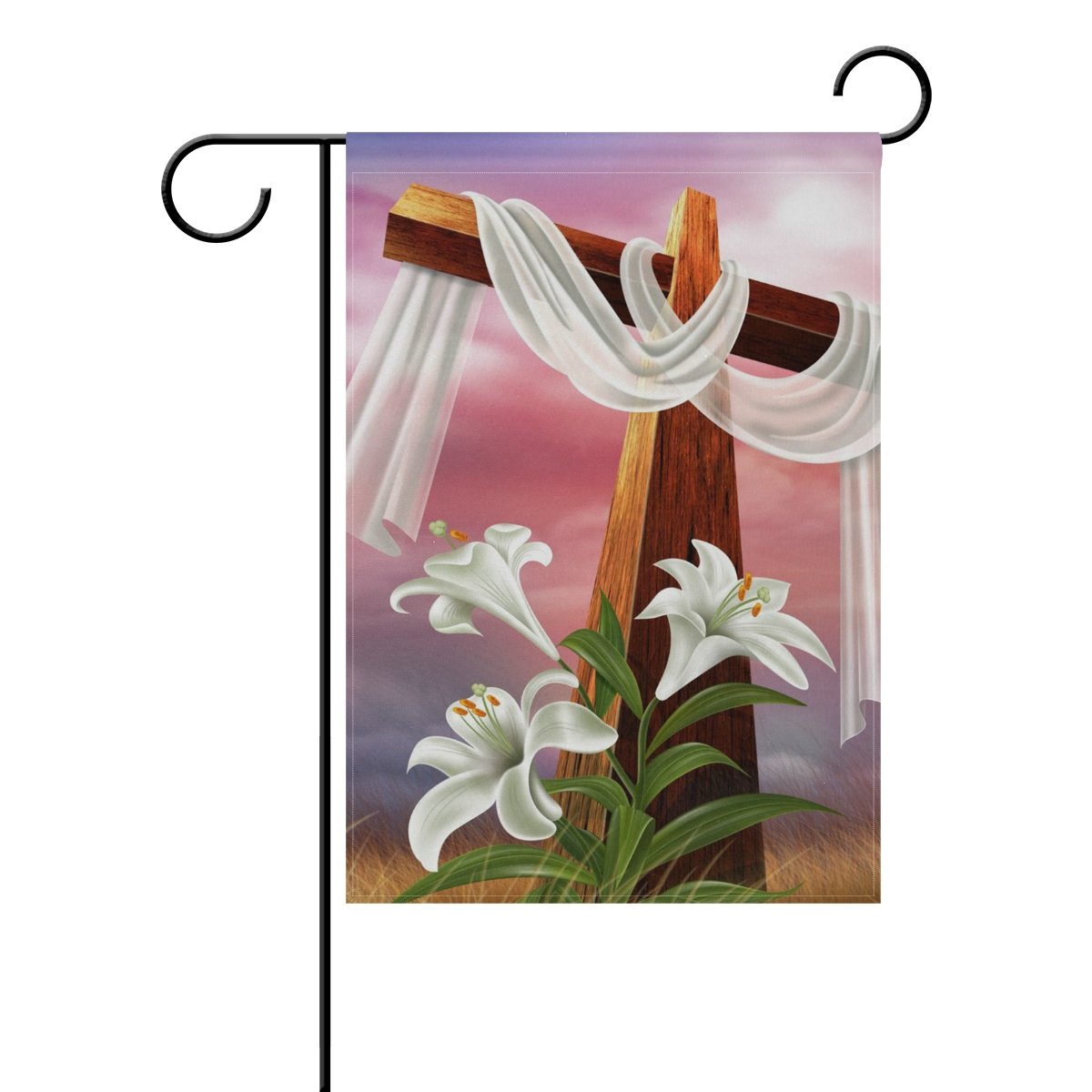 YZGO Easter Resurrection Cross Lily Garden Flag Home Polyester Fabric Welcome House Yard Banner,28x40 Inch
