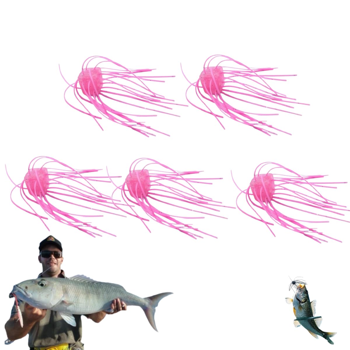 5pcs Tentacles Lure Baits, Floating Sea Urchin Soft Bait Bass Fishing Baits, Artificial Sea Urchins, Lifelike Dice Fishing Lures with Multiple Tentacles for Trout, Bass, Crappie (Pink)