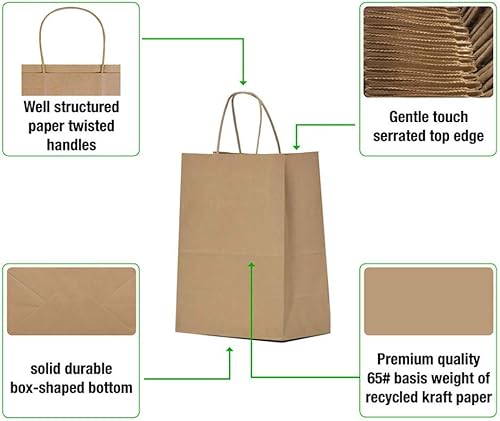 Miniatura 32 de Qutuus 50 bolsas de regalo de papel marrón de 8 x 4.5 x 10 pulgadas, bolsas de papel kraft con asas a granel, bolsa de regalo de tamaño mediano