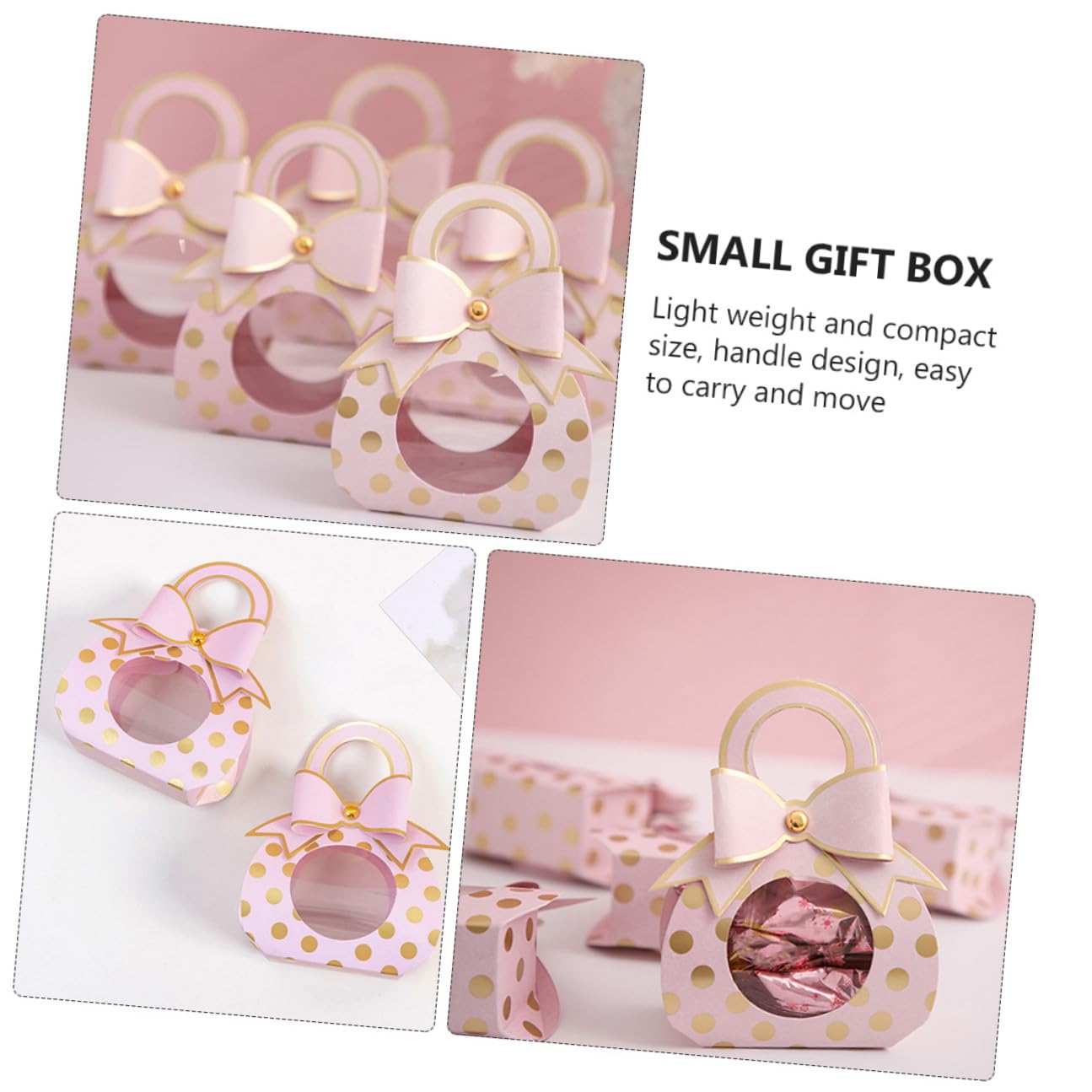 BESPORTBLE 50 Pezzi Souvenir Box Manico e Fiocco Elegante in Carta Rosa 6,5x3,5x13 Cm per Nozze e Party
