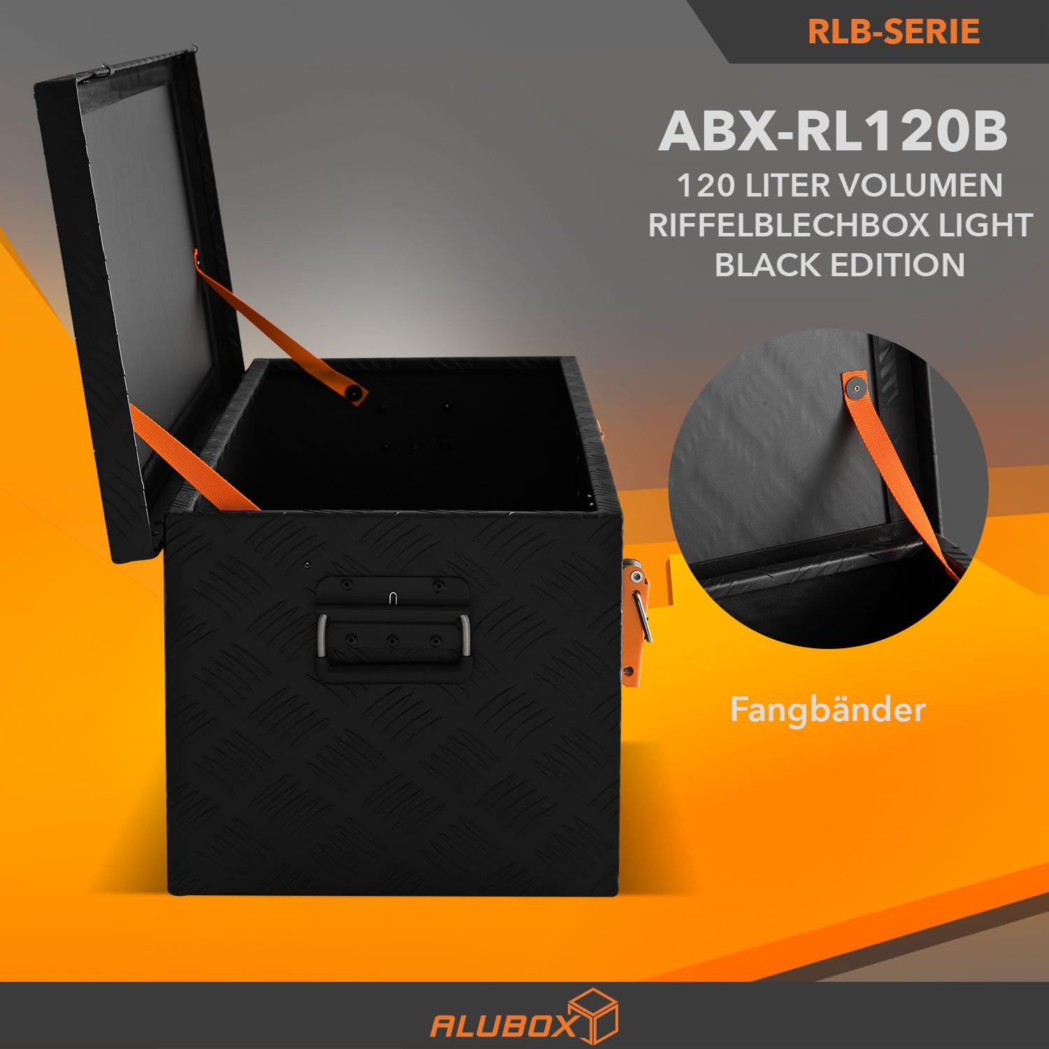 alubox Werkzeugkiste Riffelblech ABX-RL120B Aluminium 1,5mm Werkzeugkiste leicht und robust 120 Liter - schwarz lackiert