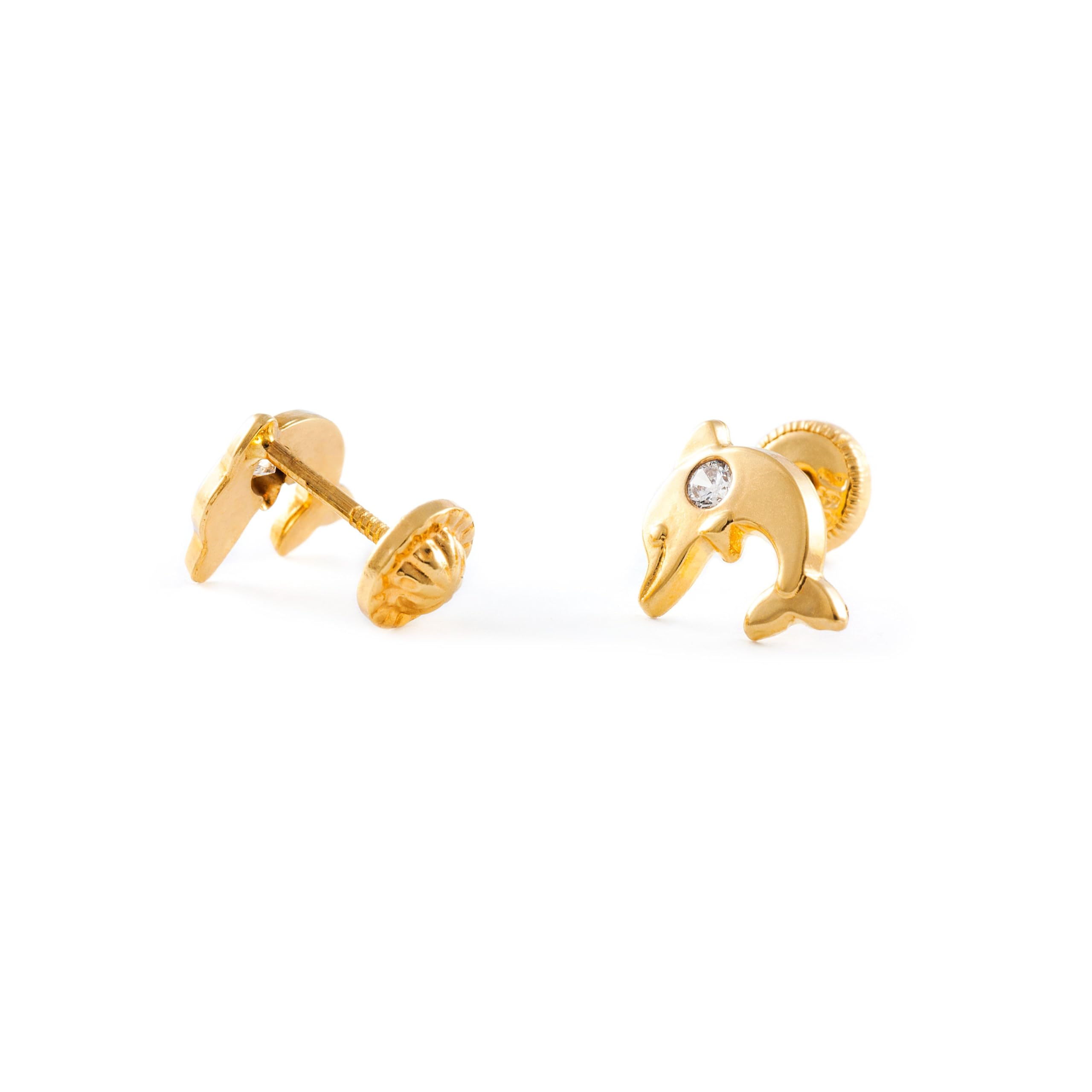 Mondepetit - Orecchini ragazza donna Delfino Zircone Oro Giallo 18K - Scatola Regalo - Certificato di garanzia