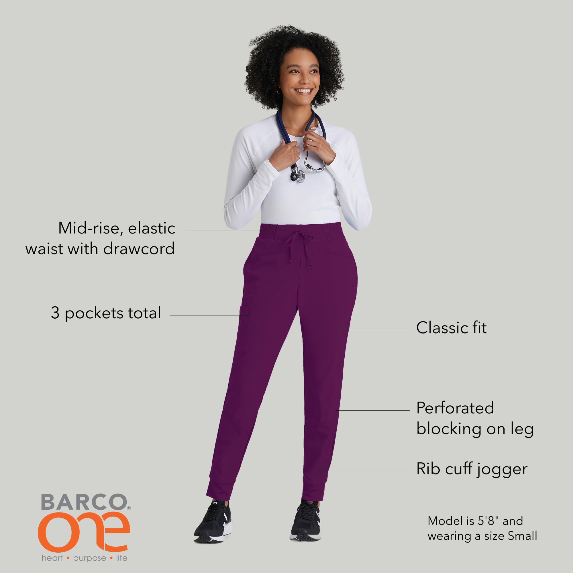 BARCO One Boost Scrub Jogger da donna – Yoga Style Medical Jogger, vita media, 4-Way Stretch Scrub Pant, vino, XX-Large Più