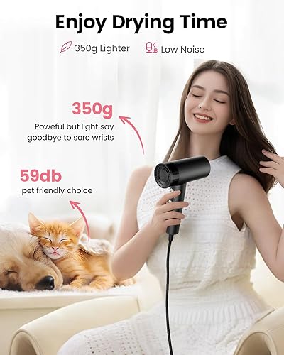 Miniatura 4 de Secador de pelo, 110,000 rpm, secado rápido, secado rápido, 200 millones de iónicos, ligero secador de pelo con difusor, boquilla magnética, 4