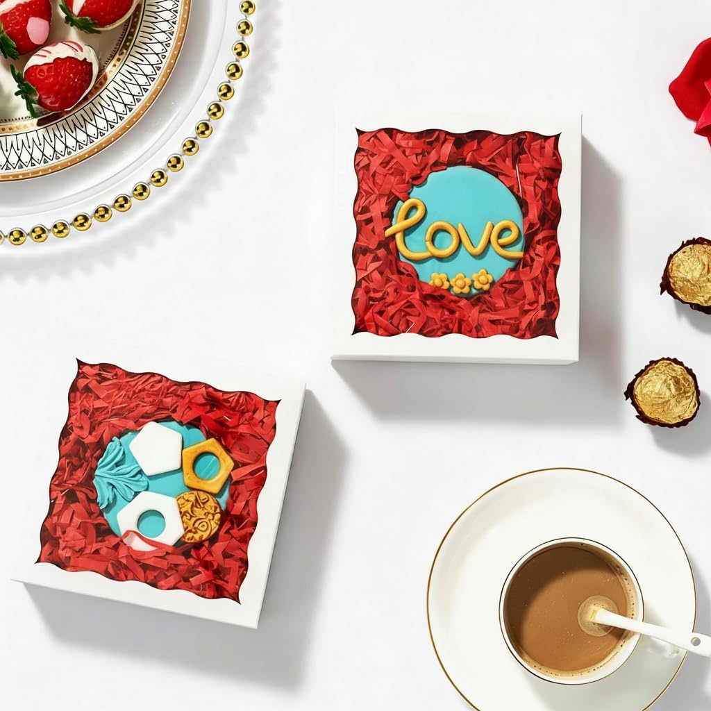 NEKSUNBAK 50 szt. 12,7 x 12,5 x 3 cm białe pudełka na ciasteczka, pudełka do pieczenia z okienkiem wystawowym, pudełka na smakołyki na makaroniki, pączki, wszelkie święta i upominki na przyjęcie