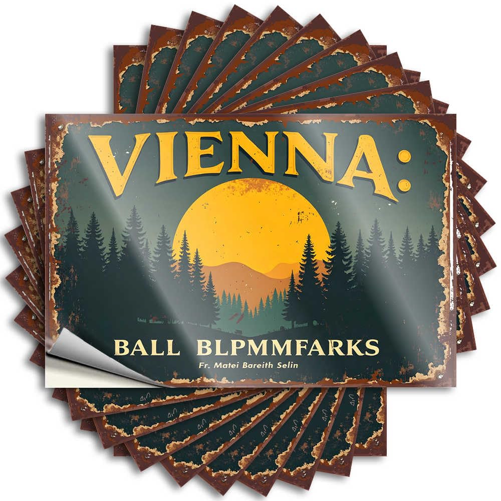 Fzfn Colour Cozy Sticker, Coffee Bar Decor Bumper Vintage Vienna Ball Poster: Forest Sunset Adventure | Funny Quote Christmas Decals(6X9cm)