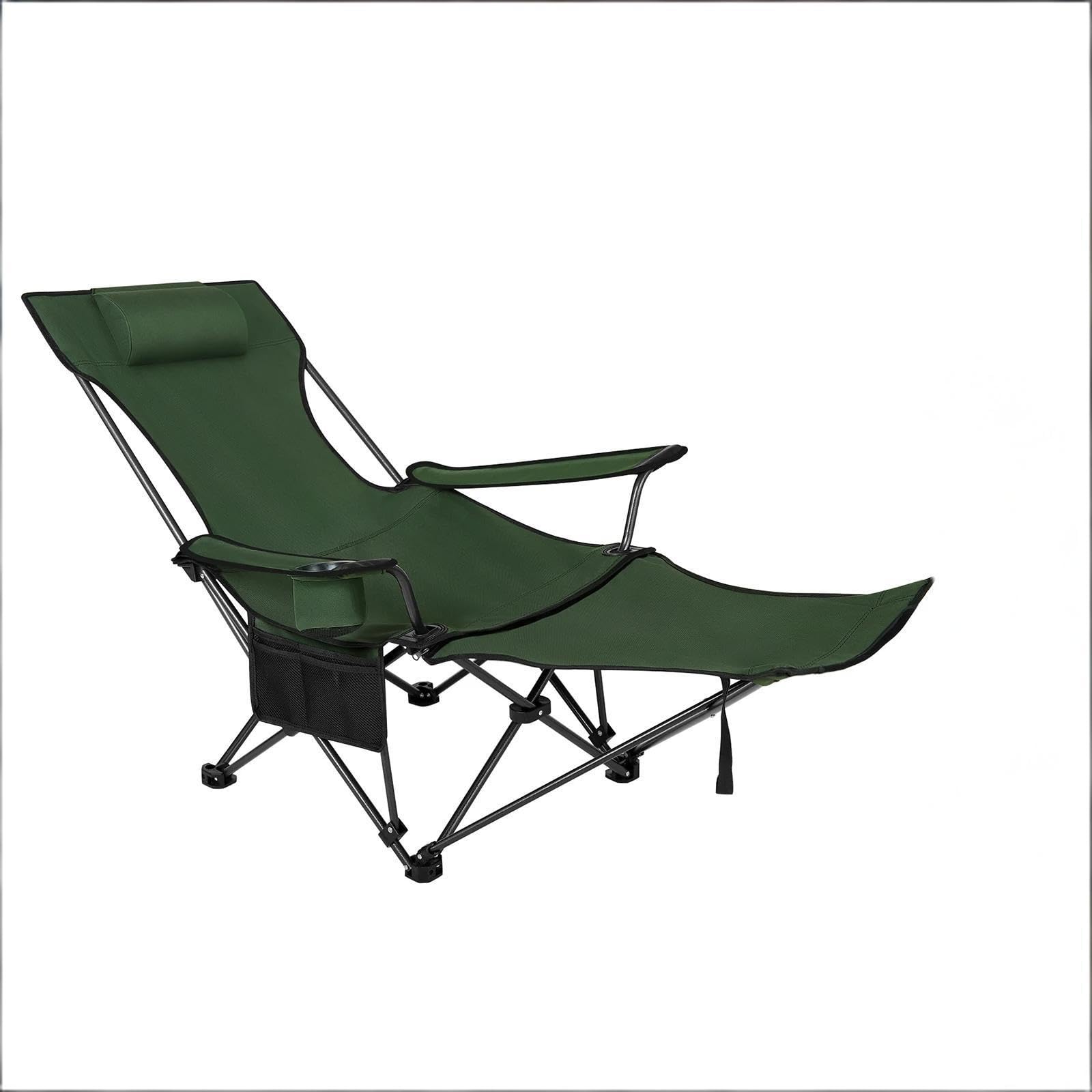 vutizal Ergonomiczne krzesło składane z wysuwanym podnóżkiem, przenośne krzesło kempingowe do wędkowania i relaksu, wygodny leżak na plażę, do ogrodu i na balkon, stabilne do 150 kg
