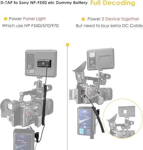 Miniatura 3 de Cable de alimentación en espiral D-Tap a batería ficticia NP-F970 compatible con Sony NP-F550770570 Panel de alimentación Feelworld Atomos