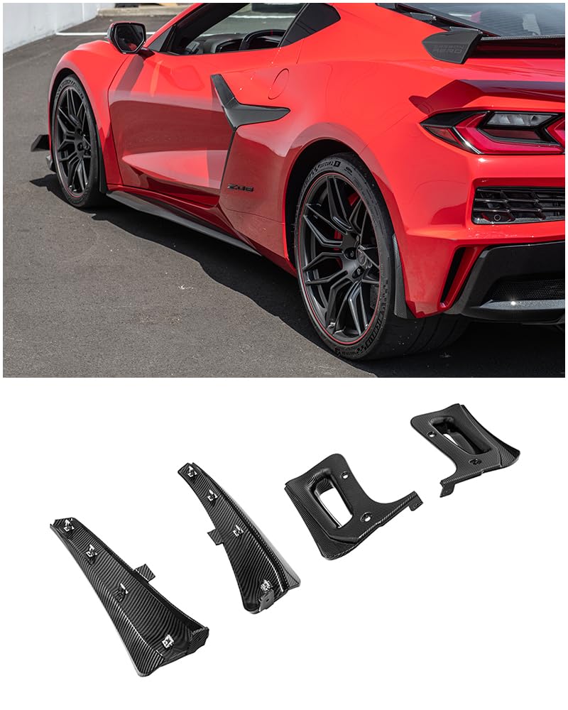 Replacement for 2023-Present Chevrolet Corvette C8 E-Ray & Z06 All Models | GM Factory XL Extended Style ABS Plastic - Hydro-Dipped Carbon Fiber Front & Rear Side Splash Guards Mud Flap Pair