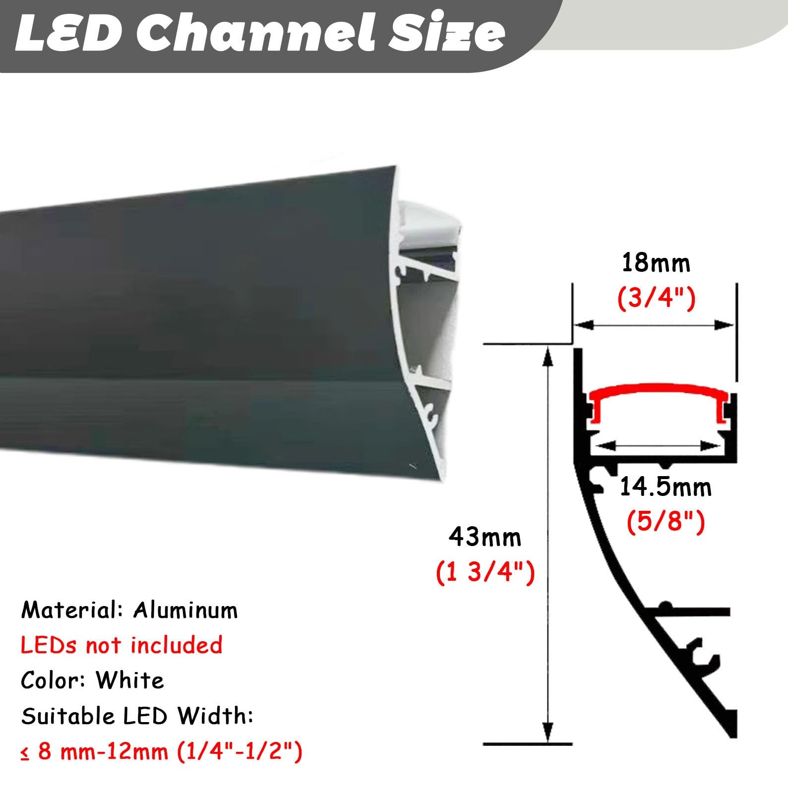 Moldura de Techo, moldura de Corona Negra, Perfil de Aluminio para Canal LED - difusor de iluminación indirecta para Techo y Pared - moldura para Tira de luz LED de 1 m (3,3 pies) - versátil