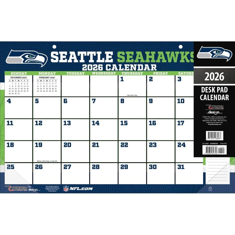 TURNER SPORTS Seattle Seahawks 2026 17x11 Desk Calendar (26998901049)