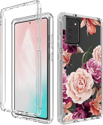 Miniatura 6 de Funda para Galaxy Note 20 5G, SM-N981U con protector de pantalla de vidrio templado, patrón floral transparente, funda protectora de cuerpo completo