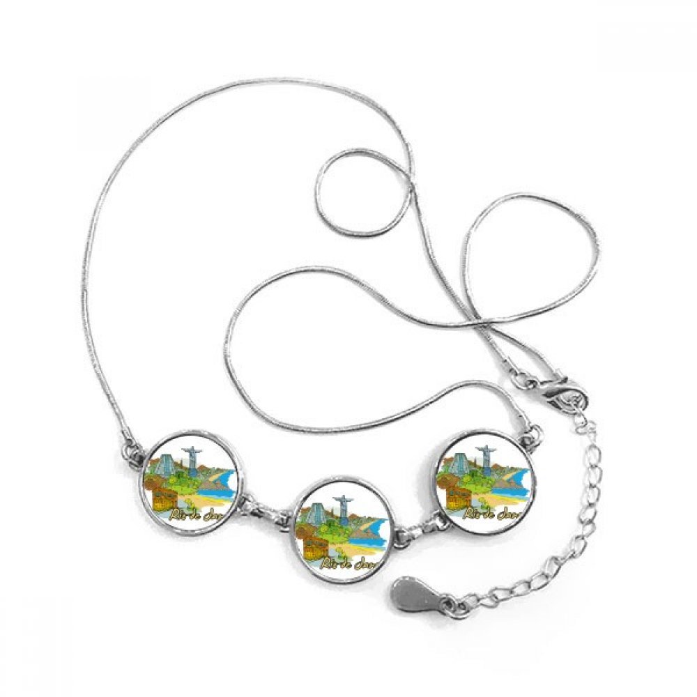 DIYthinkerHand-Painted Brazil Rio De Janeiro Coastal City Scenery Round Shape Pendant Necklace Jewelry with Chain Decoration Gift