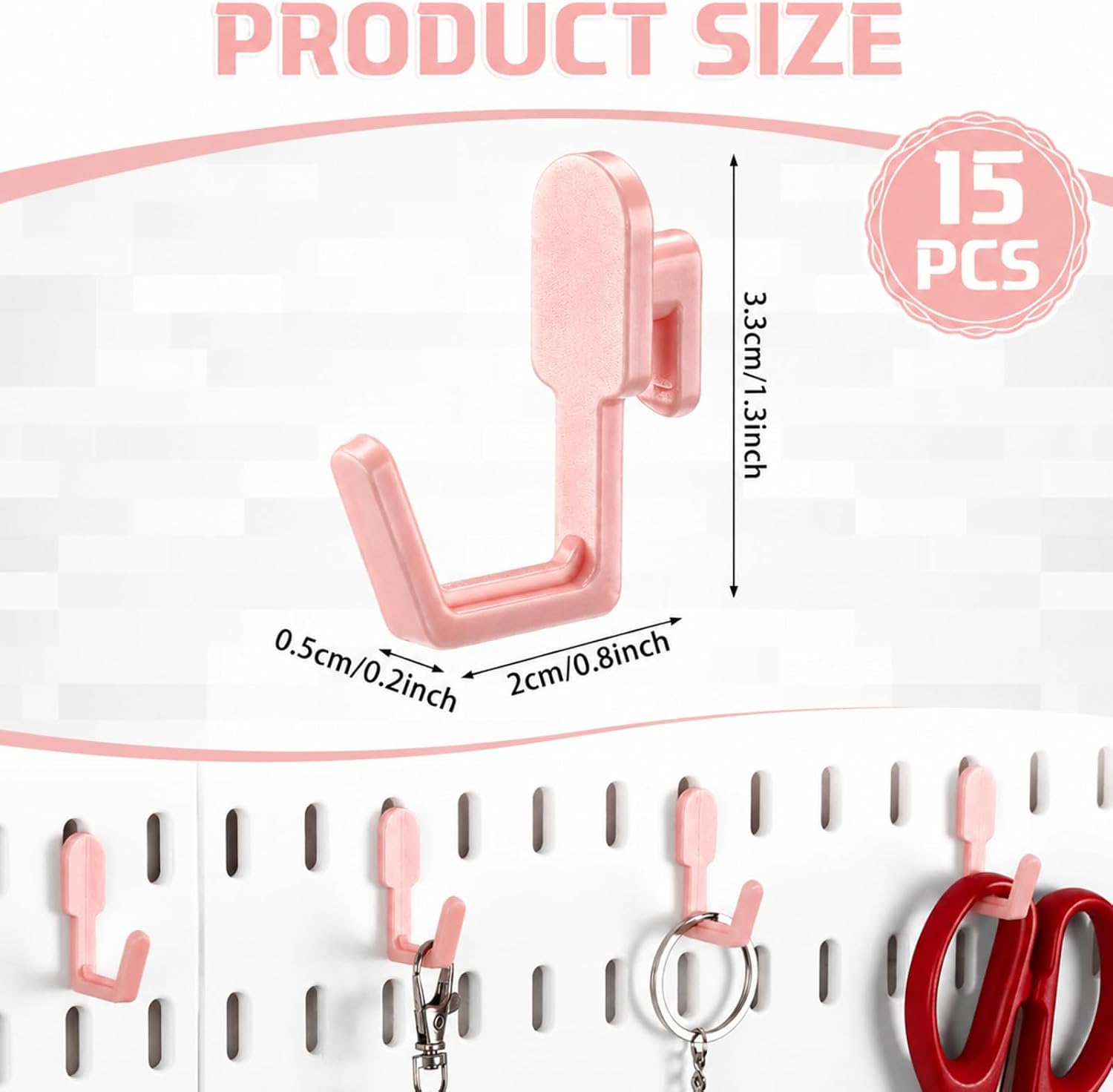 CroBlissful 15 Sets Pegboard Hook Hanging Compatible with IKEA Skadis Organizer Accessories, Hook Accessories Compatible with IKEA, Pegboard Hooks for Garage Home Office Indoor Storage Supply (Pink) image 2