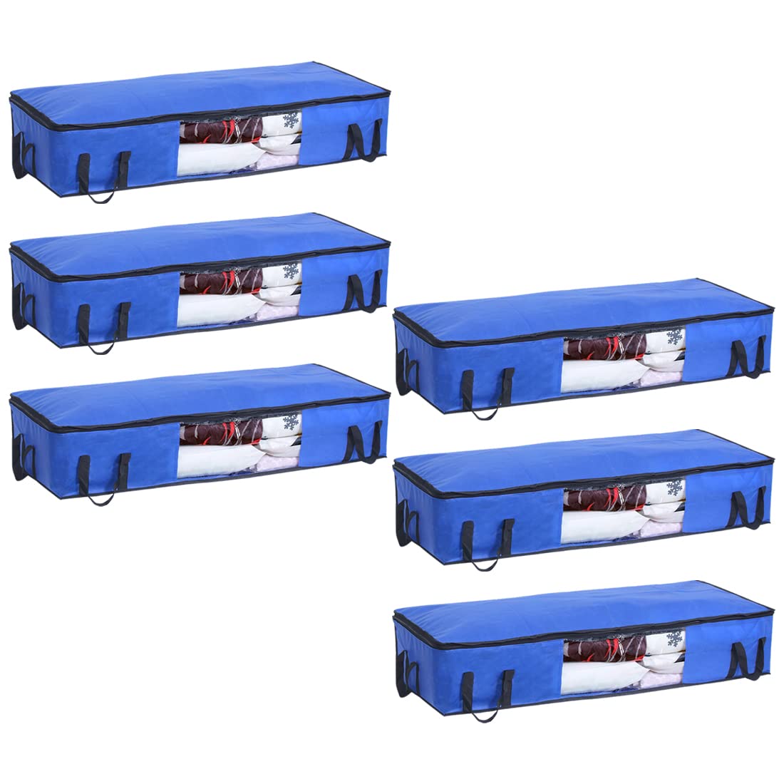 Pretty Krafts Pack of 6 Non Woven Moisture Proof Underbed Cloth Storage Organizer with Zipper Lock & Handles | Wardrobe Organizer for Cloth Saree Quilt Blanket Toy Storage Bag (98x40x19cm, Blue)-image-26