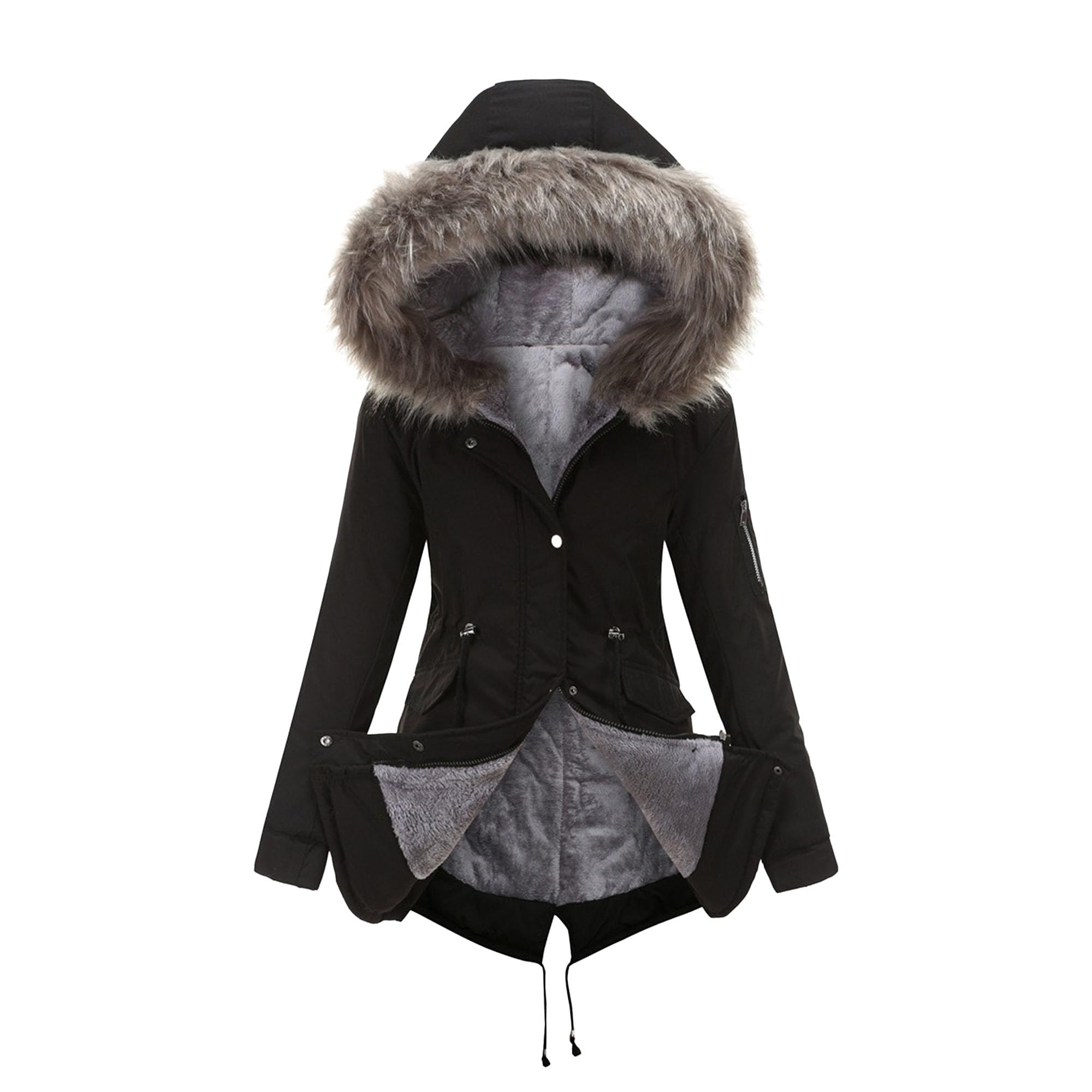 Parka da donna in pelliccia sintetica con cappuccio foderato in pile caldo