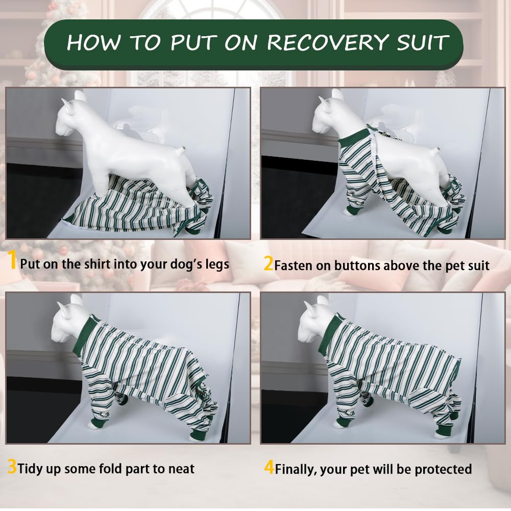 FEimaX Traje de Recuperación para Perros Después de la Cirugía, Protector de Heridas Abdominales para Perros Hembras y Machos, Body Quirúrgico de Manga Larga para Mascotas (Verde, XL)