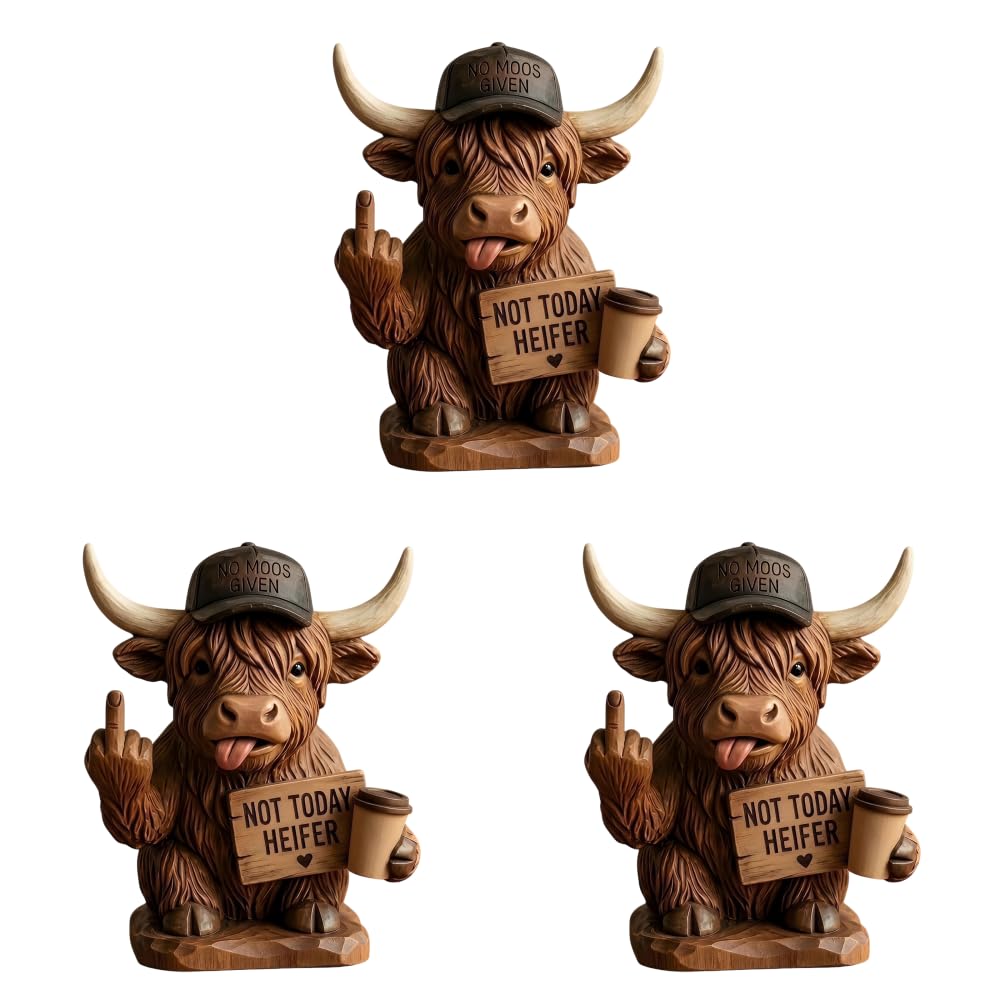 Kexpery Highland Cow Statue Middle Finger Funny Sculpture Outdoor Decor