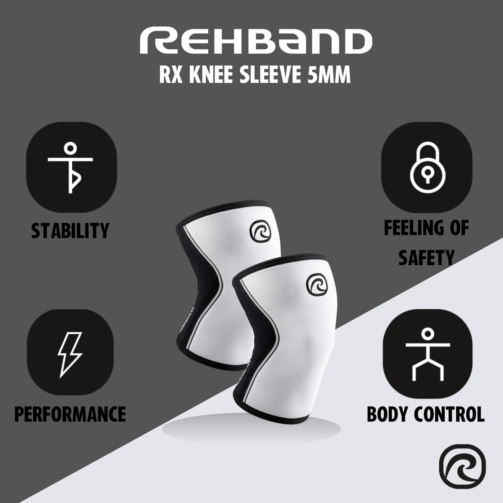 Rehband 5mm Benda per ginocchio Powersport, fascia per ginocchio per Cross Fit e allenamento pesante in neoprene, stabilizza le ginocchia