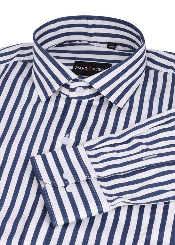 Image of MARK & ALBERT Men's Striped Full Sleeves Cotton Formal Shirt White | Stylish Shirt for Men