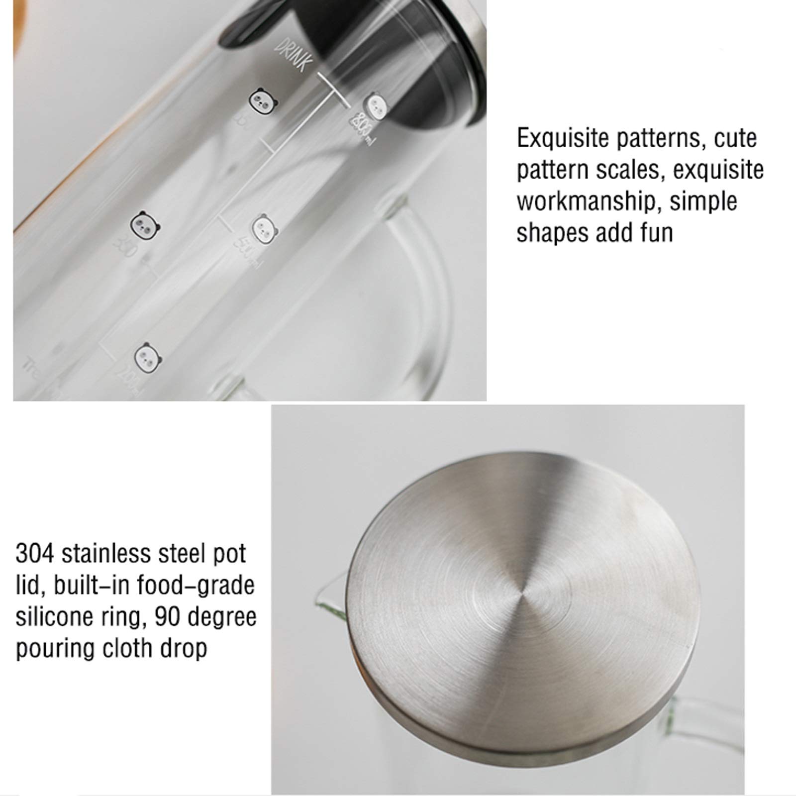 LOWLIU Caraffe di tè Freddo Brocca di Vetro Carino casa di Vetro Dritto teiera con Scala con Filtro in Acciaio Inox for Il Succo tè Freddo/Caldo beverage-1000ml brocche (Color : B)