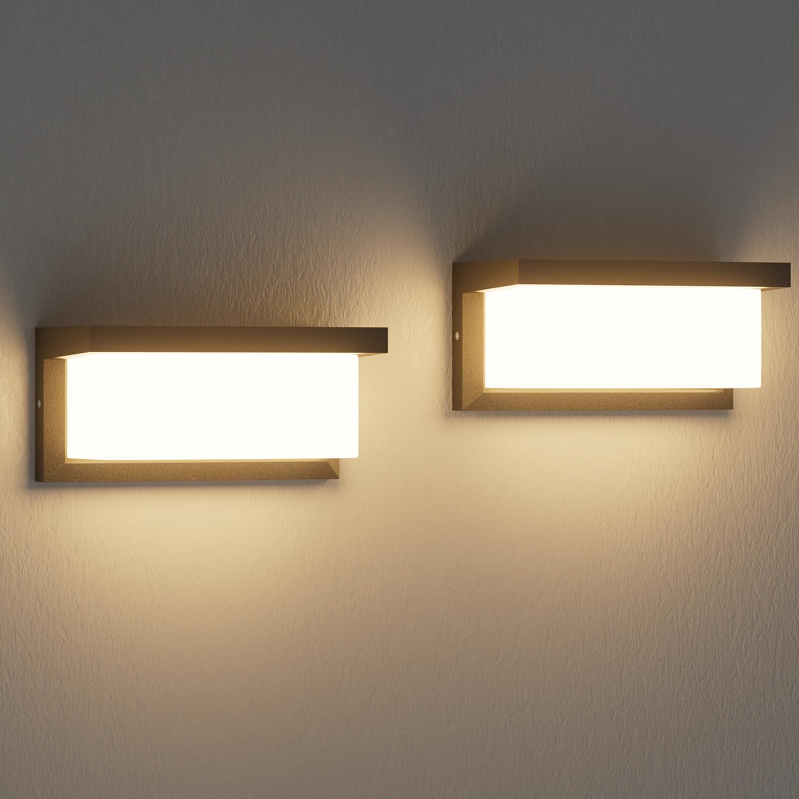 2 Pack Modern Outdoor LED Wall Light Fixture, 20W LED Matte Black Porch Light, 3000K Warm Light Waterproof Aluminum Acrylic Shade Outdoor Wall Lanterns for House Hallway Garage Patio