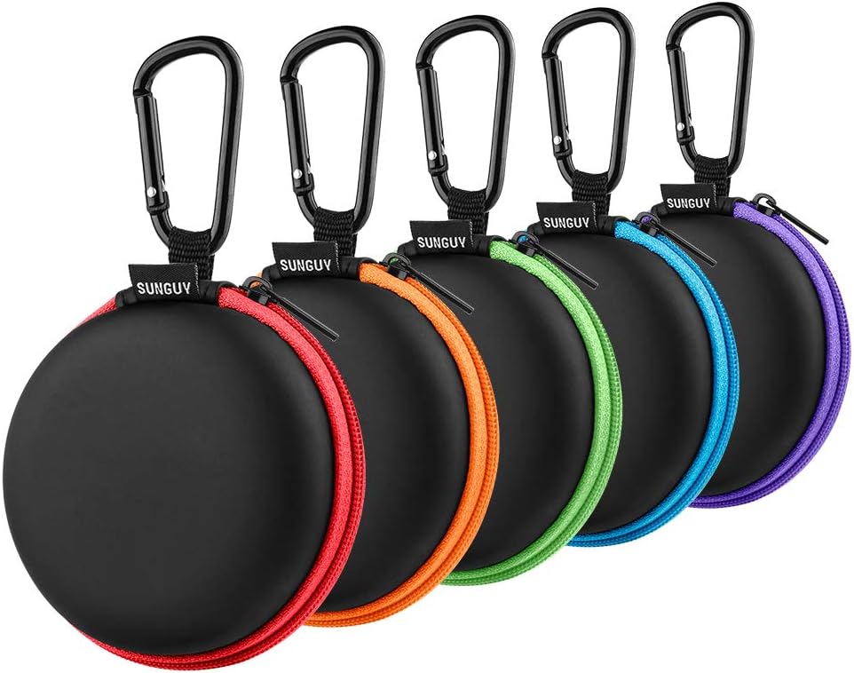 SUNGUY [5-Pack Earphone Carry Case, Small Round Pocket