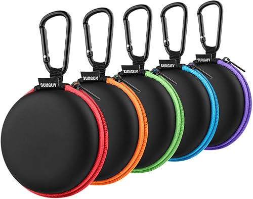 SUNGUY - Funda de transporte para auriculares, paquete de 5 unidades, pequeña y redonda, con cremallera, para auriculares, inalámbricos, cable USB,
